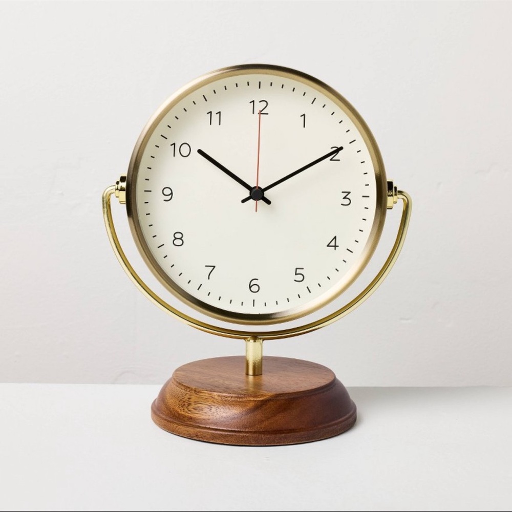 New Brass Table Clock with Wood Base - Hearth & Hand™ with Magnolia